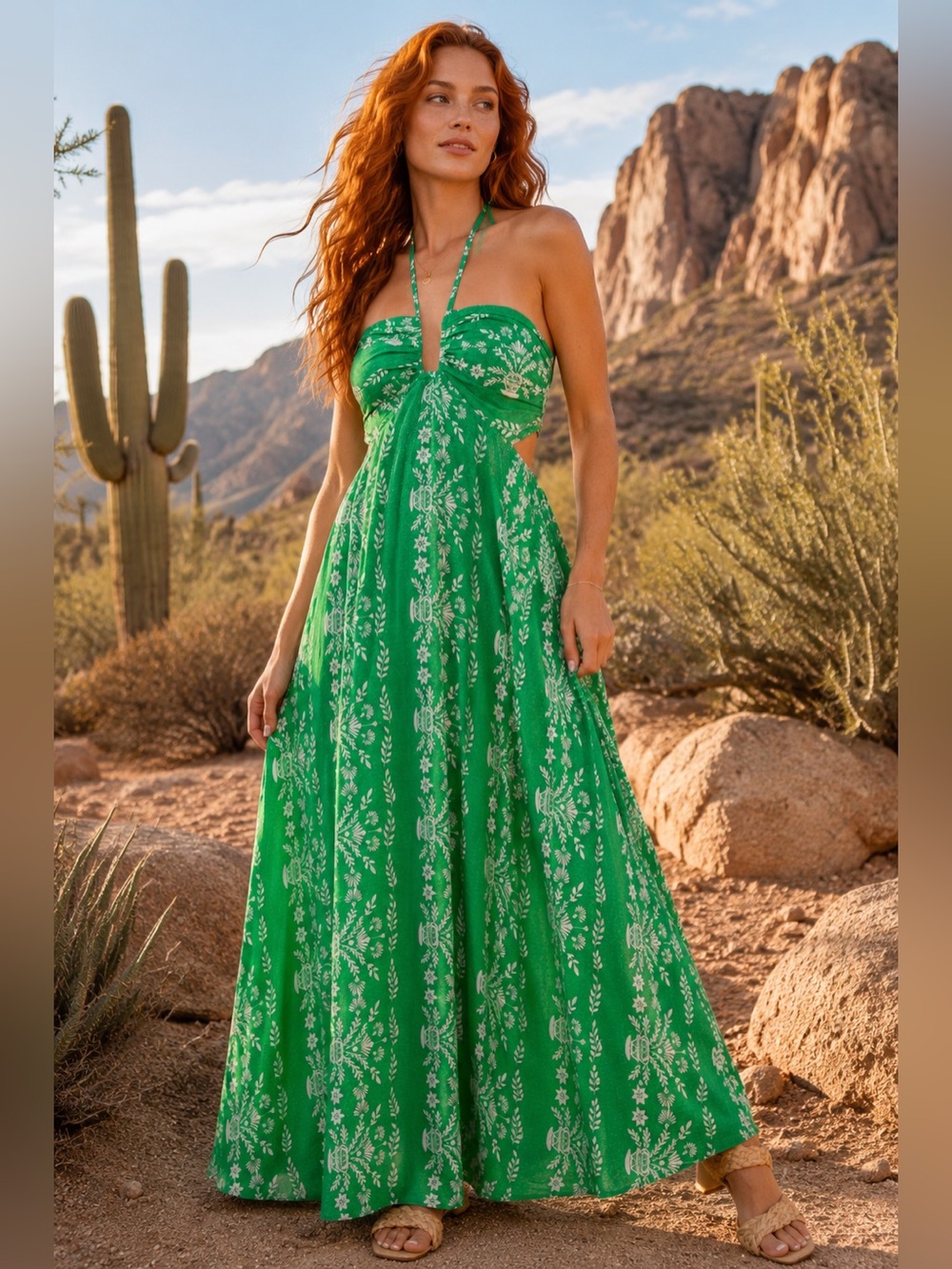 Flying Tomato Green Floral Print Halter Maxi Dress NWT Large